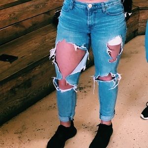 Express Ripped Girlfriend Jeans